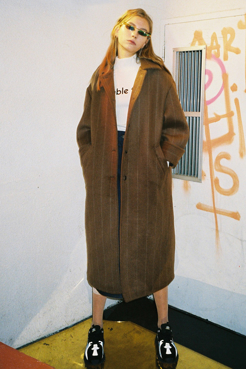 Oversized Stripe Wool Coat (CAMEL)